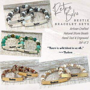 Set of 2 Retro Movie Boho Best Friends Thelma + Louise Stone Beaded Bracelets